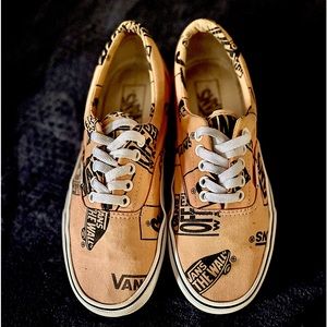 Vans logos pattern canvas material size 8.0 for men & size 9.5 for women.